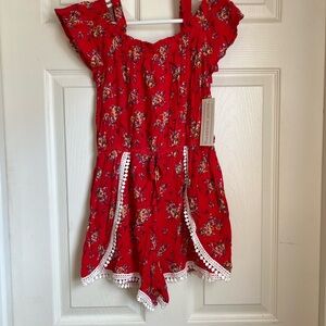 Charming Red Floral Kids Romper